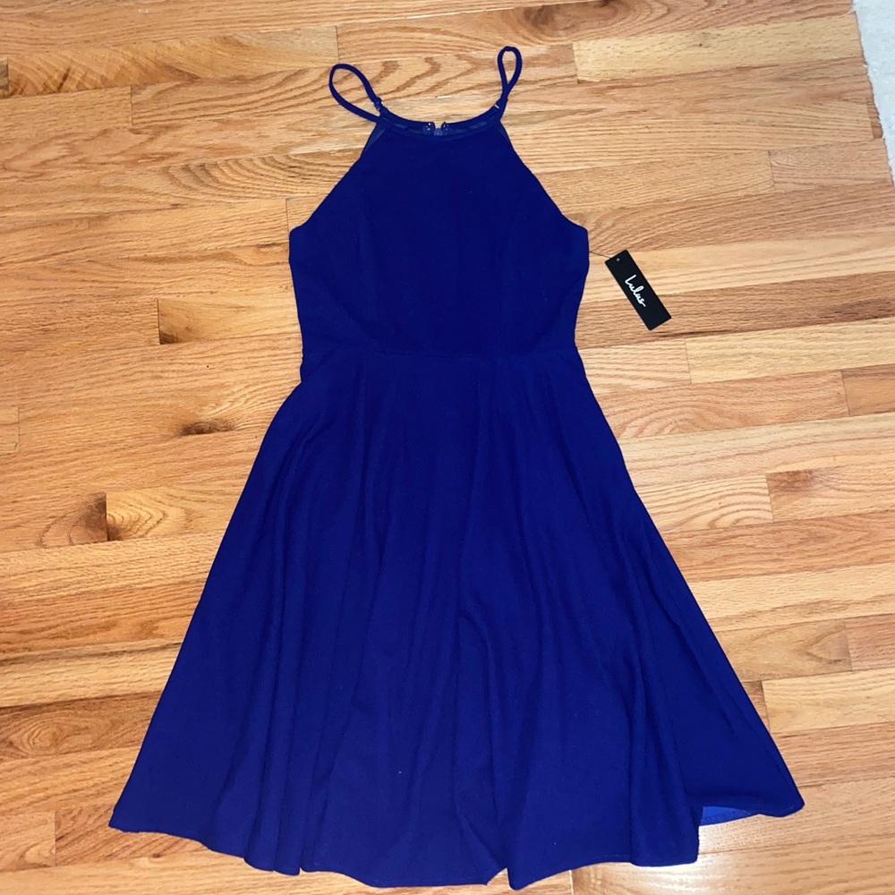 New with tags. Blue high neck dress